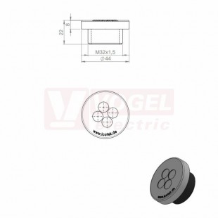 KEL-DPZ 32/4-2 CR (S)VOC gy membránová průchodka kulatá, šedá RAL7035, vx22mm, vnější pr.44mm, instal.výška 8mm, vel.kulatého výřezu 32,3mm, závit M32x1,5mm, délka závitu 14mm, průměr kabelů 4x 5-9,5mm (43733.600)