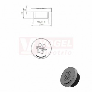 KEL-DPZ 32/7 CR (S)VOC gy membránová průchodka kulatá, šedá RAL7035, vx22mm, vnější pr.44mm, instal.výška 8mm, vel.kulatého výřezu 32,3mm, závit M32x1,5mm, délka závitu 14mm, průměr kabelů 7x 3,2-6,5mm (43734.600)