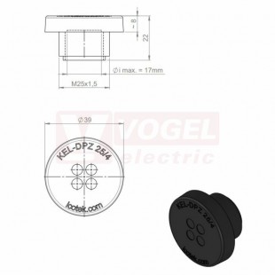 KEL-DPZ 25/4 CR (S)VOC gy membránová průchodka kulatá, šedá RAL7035, vx22mm, vnější pr.39mm, instal.výška 8mm, vel.kulatého výřezu 25,3mm, závit M32x1,5mm, délka závitu 14mm, pr.kabelů 4x 3,2-5,2mm (43737.600)