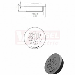 KEL-DPZ 50/8 CR gy membránová průchodka kulatá, šedá RAL7035, vx22mm, vnější pr.62mm, instal.výška 8mm, vel.kulatého výřezu 50,4mm, závit M50x1,5mm, délka závitu 14mm, pr.kabelů 5x 5-10,2mm, 3x 7,2-12,5mm (ISO 14644-1) (43750.601)