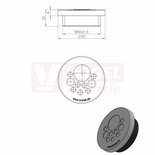 KEL-DPZ 50/10 CR (S)VOC gy membránová průchodka kulatá, šedá RAL7035, vx22mm, vnější pr.62mm, instal.výška 8mm, vel.kulatého výřezu 50,4mm, závit M50x1,5mm, délka závitu 14mm, pr.kabelů 7x 3,2-6,5mm, 2x 5-10,2mm, 1x 16-22,2mm (43751.600)