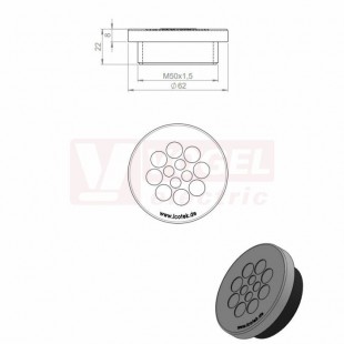 KEL-DPZ 50/12 CR (S)VOC gy membránová průchodka kulatá, šedá RAL7035, vx22mm, vnější pr.62mm, instal.výška 8mm, vel.kulatého výřezu 50,4mm, závit M50x1,5mm, délka závitu 14mm, pr.kabelů 4x 3,2-6,5mm, 8x 5-10,2mm (43752.600)