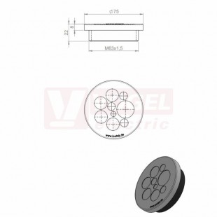 KEL-DPZ 63/9 CR (S)VOC gy membránová průchodka kulatá, šedá RAL7035, vx22mm, vnější pr.75mm, instal.výška 8mm, vel.kulatého výřezu 63,4mm, závit M63x1,5mm, délka závitu 14mm, pr.kabelů 1x 3,2-6,5mm, 3x 5-10,2mm, 4x 9-16,2mm, 1x 16-22,2mm (43760.600)