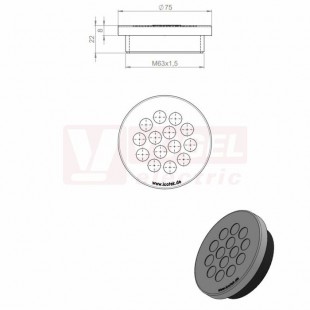 KEL-DPZ 63/14 CR (S)VOC gy membránová průchodka kulatá, šedá RAL7035, vx22mm, vnější pr.75mm, instal.výška 8mm, vel.kulatého výřezu 63,4mm, závit M63x1,5mm, délka závitu 14mm, pr.kabelů 14x 5-10,2mm (43762.600)