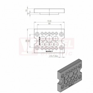 KEL-DPZ-B-17 CR gy membránová průchodka, šedá RAL7035, délka 72,8mm, šířka 58mm, výška 10mm, instalační výška 10mm,výřezu 46x46mm, pr.otvorů pro šrouby 5,7mm, pr.kabelů 10x 3,2-6,5mm, 4x 5-10,2mm, 2x 7,5-12mm, 1x 9-16,2mm (ISO 14644-1) (43796.601)