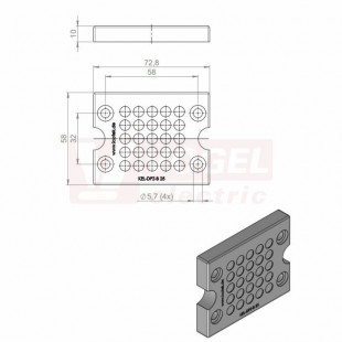 KEL-DPZ-B 25 CR (S)VOC gy membránová průchodka, šedá RAL7035, délka 72,8mm, šířka 58mm, výška 10mm, instalační výška 10mm, velikost výřezu 46x46mm, pr.otvorů pro šrouby 5,7mm, pr.kabelů 25x 3,2-6,5mm (43798.600)