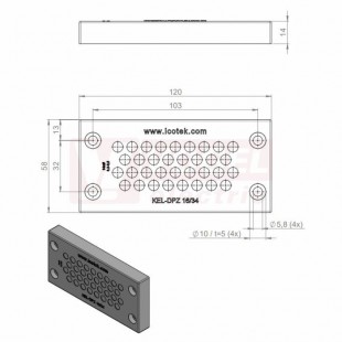 KEL-DPZ 16/34 CR gy membránová průchodka, šedá RAL7035, dx120mm, šx58mm, vx14mm, montážní výška 14mm, vel.výřezu 86x36mm, 4 šrouby, pr.otvorů pro šrouby 5,8mm, rozsah upínání 34 x 3,2-6,5mm (ISO 14644-1) (43819.601)