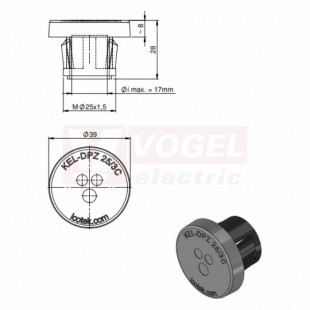 KEL-DPZ-CLICK 25/3 nacvakávací membránová průchodka, šedá RAL7035, závit M25x1,5, vel.kul.výřezu 25,3mm, délka závitu 20mm, pro pr.kabelu 2x 3,2-5,2mm, 1x 3,2-6,5mm  (44050)