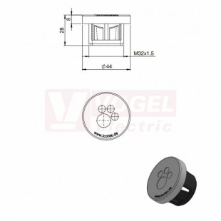 KEL-DPZ-CLICK 32/4 nacvakávací membránová průchodka, šedá RAL7035, vnější pr.44mm, vel.kulat.výřezu 32,3mm, závit M32x1,5, délka závitu 20mm, pro pr.kabelů 3x 3,2-6,5mm, 1x 7,2-12,5mm (44052)