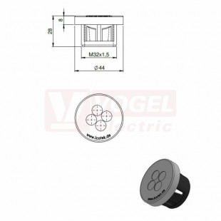 KEL-DPZ-CLICK 32/4-2 nacvakávací membránová průchodka, šedá RAL7035, vnější pr.44mm, vel.kulat.výřezu 32,3mm, závit M32x1,5, délka závitu 20mm, pro pr.kabelů 4x 5-9,5mm (44053)