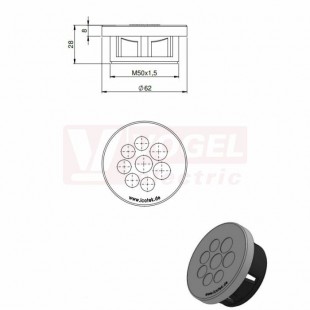 KEL-DPZ-CLICK 50/8 nacvakávací membránová průchodka, šedá RAL7035, vnější pr.62mm, vel.kulat.výřezu 50,4mm, závit M50x1,5, délka závitu 20mm, pro pr.kabelů 5x 5-10,2mm, 3x 7,2-12,5mm (44056)