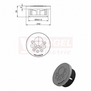 KEL-DPZ-CLICK 50/10 nacvakávací membránová průchodka, šedá RAL7035, vnější pr.62mm, vel.kulat.výřezu 50,4mm, závit M50x1,5, délka závitu 20mm, pro pr.kabelů 7x 3,2-6,5mm, 2x 5-10,2mm, 1x 16-22,2mm (44057)