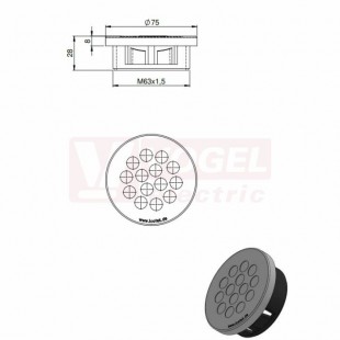 KEL-DPZ-CLICK 63/14 nacvakávací membránová průchodka, šedá RAL7035, vnější pr.75mm, vel.kulat.výřezu 63,4mm, závit M63x1,5, délka závitu 20mm, pro pr.kabelů 14x 5-10,2mm (44063)