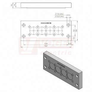 KEL-DPZ 24/14 ČR (S)VOC gy membránová průchodka, šedá RAL7035, dx147mm, šx58mm, vx14mm, montážní výška 14mm, vel.výřezu 112x36mm, 4 šrouby, pr.otvorů pro šrouby 5,9mm, rozsah upínání 10x3,2-6,5mm, 4x 16-22mm (43700.600)