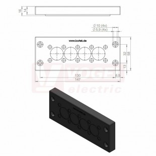 KEL-DPZ 24/14 CR bk membránová průchodka, černá RAL9001, délka 147mm, šířka 58mm, výška 14mm, velikost výřezu 112x36mm, pr.otvorů pro šrouby 5,9mm, pr.kabelů 10x 3,2-6,5mm, 4x 16-22mm (ISO 14644-1) (50700.601)