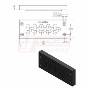 KEL-DPZ 24/15 CR (S)VOC bk membránová průchodka, černá RAL9001, délka 147mm, šířka 58mm, výška 14mm, velikost výřezu 112x36mm, pr.otvorů pro šrouby 5,9mm, pr.kabelů 15x 7,2-12mm (50720.600)