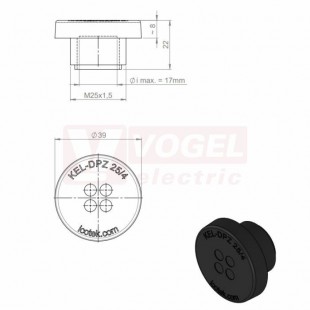 KEL-DPZ 25/4 CR bk membránová průchodka, kulatá, černá RAL9001, výška 22mm, vnější průměr 39mm, instalační výška 8mm, vel.kulatého výřezu 25,3mm, závit M25x1,5mm, délka závitu 14mm, pr.kabelu 4x 3,2-5,2mm (ISO 14644-1) (50737.601)