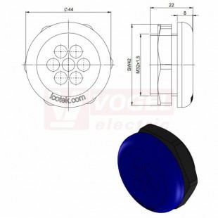 KEL-DPZ-HD 32/7 CR membránová průchodka, kulatá, modrá RAL5005, výška 22mm, vnější pr.44mm, drsnost povrchu (ISO 4287) 	R = 0,421 m, inst.výška 8mm, výřez 32,3m, M32x1,5mm, délka závitu 14mm, pr.kabelů 7x 3,2-6,5m (ISO 14644-1) (70353.601)