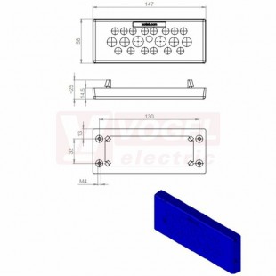 KEL-DPU-HD 24/21 membránová průchodka, modrá, se zvýšenou ochranou proti namáhaní kabelů v tahu, nacvakávací, FDA, 147x58x14mm, výřez 112x36mm, závit M4, tloušťka plechu 1,5-2mm, pr.kabelů 1x3,2-6,3mm, 14x4-7,5mm, 4x5,5-10,5mm, 2x8-12,5mm, IP66/68 (73930)