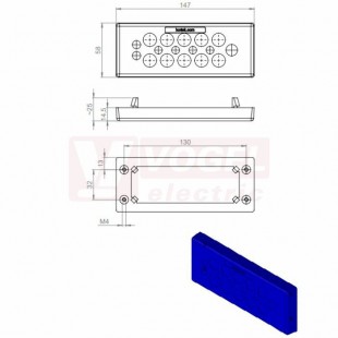 KEL-DPU-HD 24/17 membránová průchodka, modrá, zvýšená ochrana proti namáhání kabelů v tahu, nacvakávací, 147x58x14mm, výřez 112x36mm, tloušťka plechu 1,5-2mm, pr.kabelů 4x3,2-6,3mm, 2x 4-7,5mm, 1x5,5-10,5mm, 10x 8-12,5mm, IP66/68 (73934)