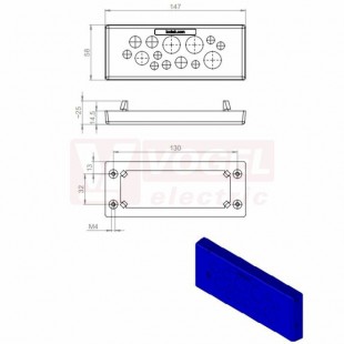 KEL-DPU-HD 24/14 membránová průchodka, modrá, zvýšená ochrana proti namáhání kabelů v tahu, nacvakávací, 147x58x14mm, výřez 112x36mm, závit M4, tloušťka plechu 1,5-2mm, pr.kabelů 5x3,2-6,3mm, 2x 4-7,5mm, 3x5,5-10,5mm, 1x 8-12,5mm, 3x12-16,2mm  (73944)