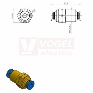 Bulkhead D4 vložka pro 4mm hadičku, závit M12x1, délka 30,8mm (99210)