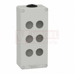 XAPD3206 Skříň kovová, barva šedá, M25, 6 otvorů 22mm, 80x175mm, hl.49mm, UL CSA