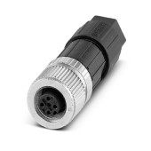 SACC-M12FS-4PL M konektor M12/4-pin/přímý/zásuvka/kód-A, nestíněný, připojení vodičů pružinové Push-Lock, rýhovaný materiál zinkový odlitek, niklovaný, sevření kabelu 4-8mm (1424655)