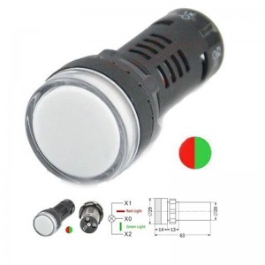 AD16-22SS 230VAC signálka LED, dvoustavová, zelená/červená, montáž do otvoru pr. 22,5mm