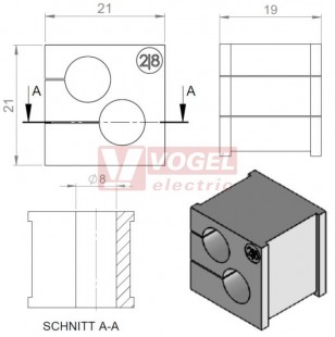 KT  2/8 průchodková vložka 2x pr.8mm, malá, šedá (39917)