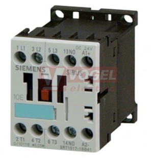 3RT1016-1BB41 stykač 3P  9A AC-3/4kW/400V, Uc=24VDC, pom.kontakt 1Z, vel.S00, příkon cívky 3,3W