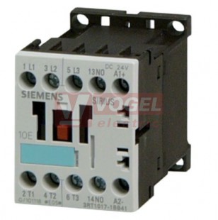 3RT1017-1BB41 stykač 3P 12A AC-3/5,5kW/400V, Uc=24VDC, pom.kontakt 1Z, vel.S00, příkon cívky 3,3W