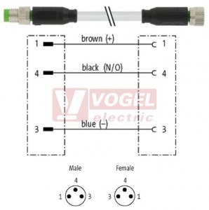 7000-88001-2100030 konektor M8/3-pin/vidl/přímý - kabel ŠE PVC 3x0,25mm2 L=0,3m - konektor M8/3-pin/zás/přímý
