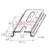 TS35/200/7,5/D nosná lišta DIN s povrch.úpravou pozinkovaná, děrovaná otvor 18x6,3mm, L=2m (TS35/F6 SZ)