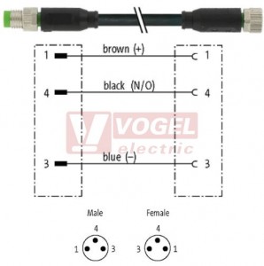 7000-88001-6100100 konektor M8/3-pin/vidl/přímý - kabel ČE PVC 3x0,25mm2 L=1,0m - konektor M8/3-pin/zás/přímý