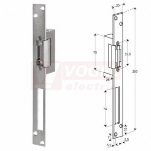 E7E(D1139) otevírač dveří (el.zámek) 12V/0,6A, s mech.přepínámím MB, OTEV-stálý průchod, ZAV-lze otevř.po dobu napěť.impulsu