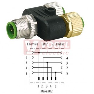 7000-41121-0000000 Rozbočovač Y-kus M12/5-pin/vidl // 2x M12/4-pin/zás, rozbočovací funkce (NO)