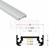 FKU11-2m Profil AL pro LED + plexi k přisazení 20x8mm délka 2m, max.šířka pásku 10mm (4731061)