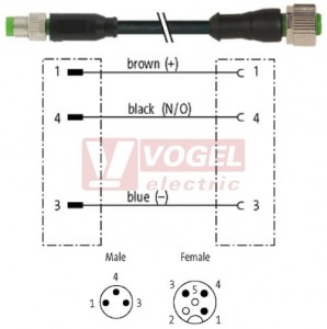 7000-88241-6100200 konektor M8/3-pin/vidl/přímý - kabel ČE PVC 3x0,25mm2 L=2,0m - konektor M8/3-pin/zás/přímý