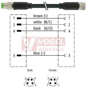 7000-88011-6210100 konektor M8/4-pin/vidl/přímý - kabel ČE PUR/PVC 3x0,25mm2 L=1,0m - konektor M8/4-pin/zás/přímý