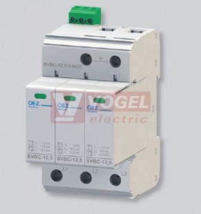 SVBC-12,5-3-MZ Kombinovaný svodič bleskových proudů a přepětí typ 1+2, Iimp 12,5 kA, Uc AC 335 V, výměnné moduly, varistor (40619)