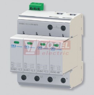 SVBC-12,5-3N-MZ Kombinovaný svodič bleskových proudů a přepětí typ 1+2, Iimp 12,5 kA, Uc AC 335 V, výměnné moduly, varistor, jiskřiště (40621)