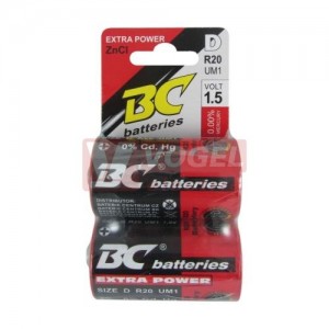 Baterie  1,50 V R20  monočl.velký, zinkochlorid BC Extra Power, shrink 2ks (vel.D)