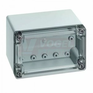 TG ABS 1208-9-to plastová skříňka, š122xd82xv85mm, průhledné víko, hladké stěny, IP66/67, RAL7035, materiál ABS
