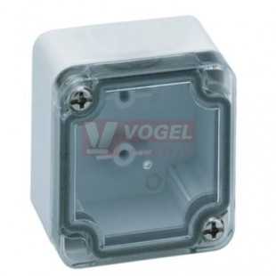 PC 55-4-to Plastová krabice TK 52x50x35mm, víko průhl., bez předlisů, IP66, RAL7035, polykarbonát