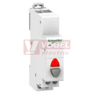 A9E18037 Tlačítko IBP šedé, 1VYP 20A 250V+ signálka LED ČERV 110-230VAC, š=18mm