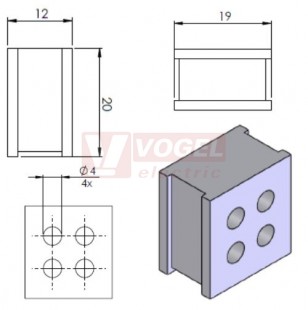 QT 4/4 průchodková vložka 4x pr. 4mm, šedá (42582)