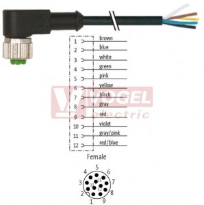 7000-19061-7021000 konektor M12/12-pin/zás/úhlový - kabel ČE PVC 12x0,25mm2 L=10,0m - volný konec