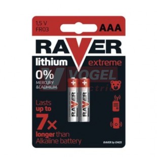 Baterie  1,50 V LR03 mikro lithiová, RAVER blistr/2ks (vel.AAA)