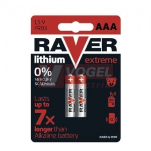 Baterie  1,50 V LR03 mikro lithiová, RAVER blistr/2ks (vel.AAA)